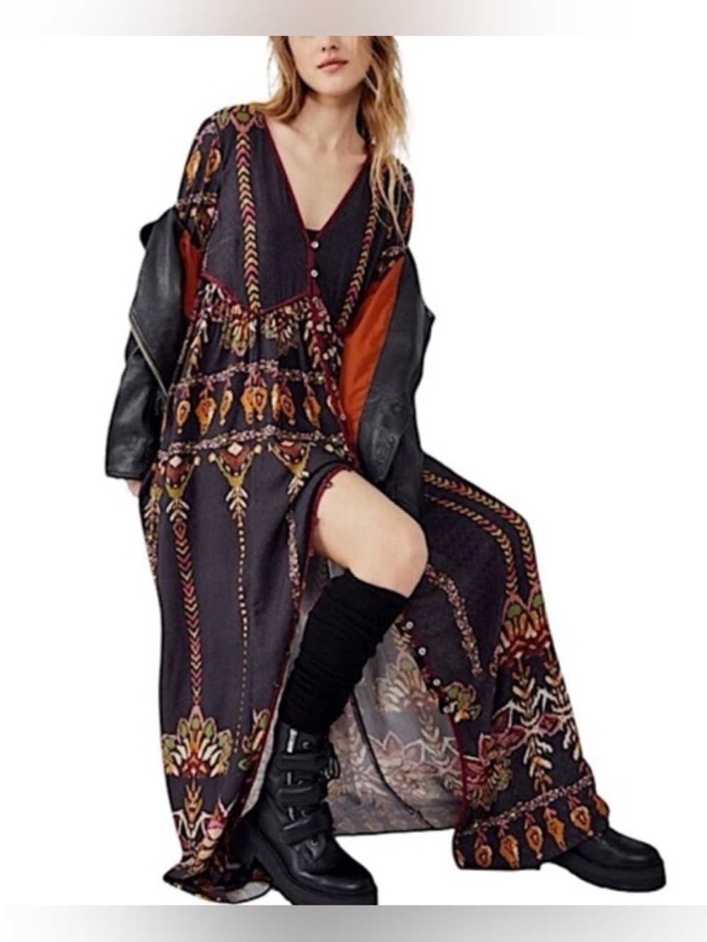 Free People foley black maxi dress or duster cardigan XS
